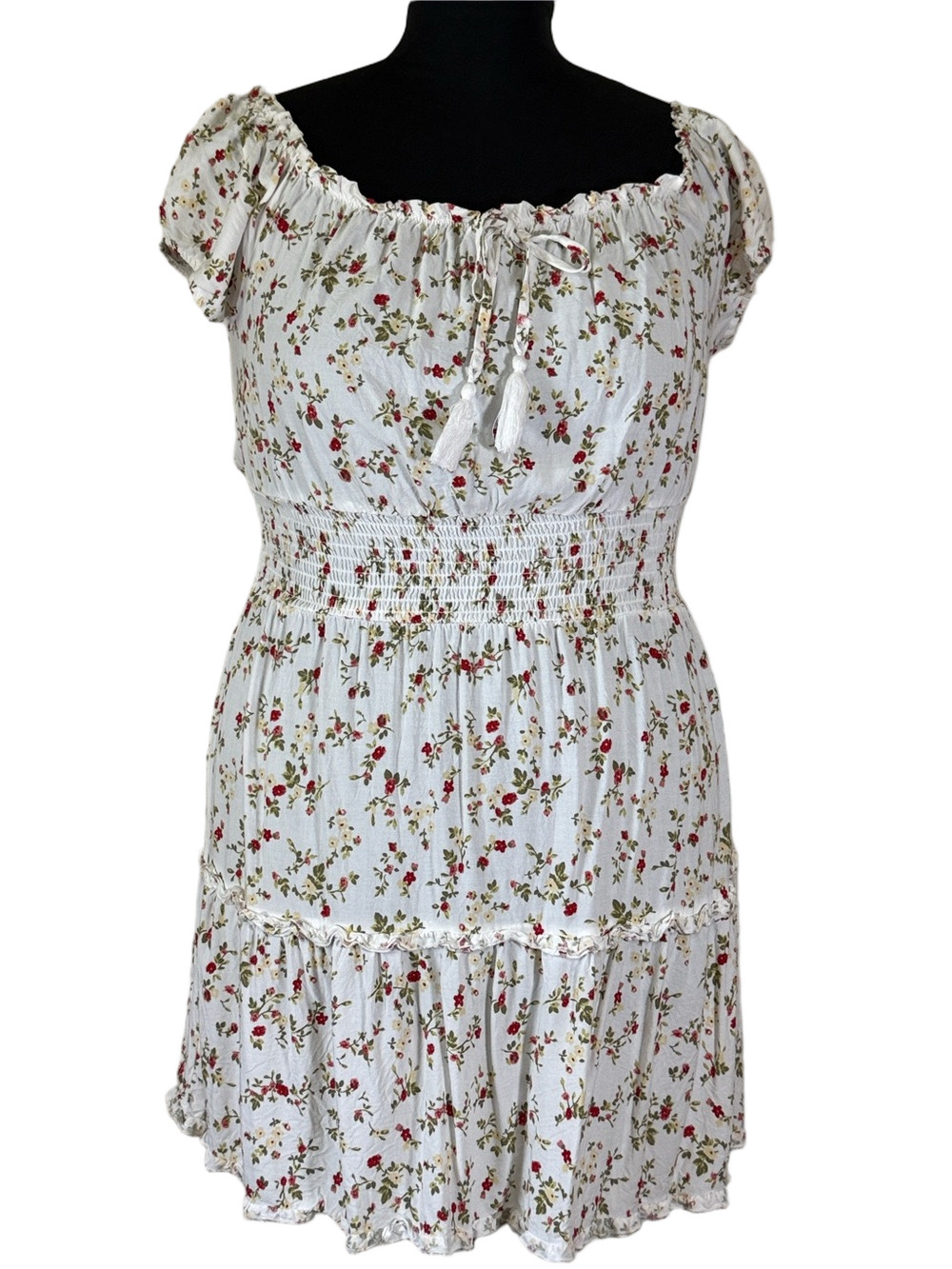 J for Justify Off White Mini Dress with Red Floral & Green Leaf Print SKUJOY001